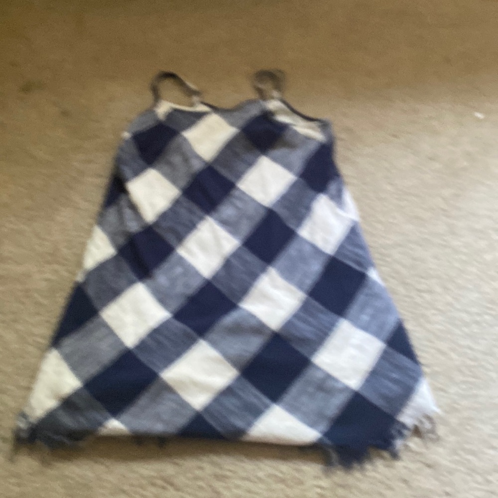 This is a blue and white checkered dress. And it’s very casual.